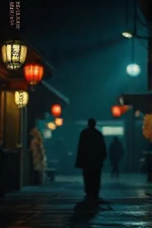 雨夜码头上两盏对射的探照灯，对应《雾港夜航》开场第七分钟画面